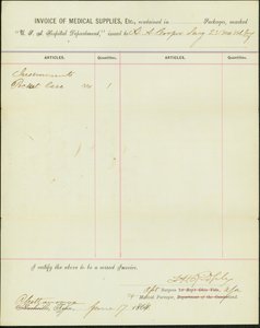 Liste des fournitures émises à H.A. Cooper, chirurgien du 23e régiment d